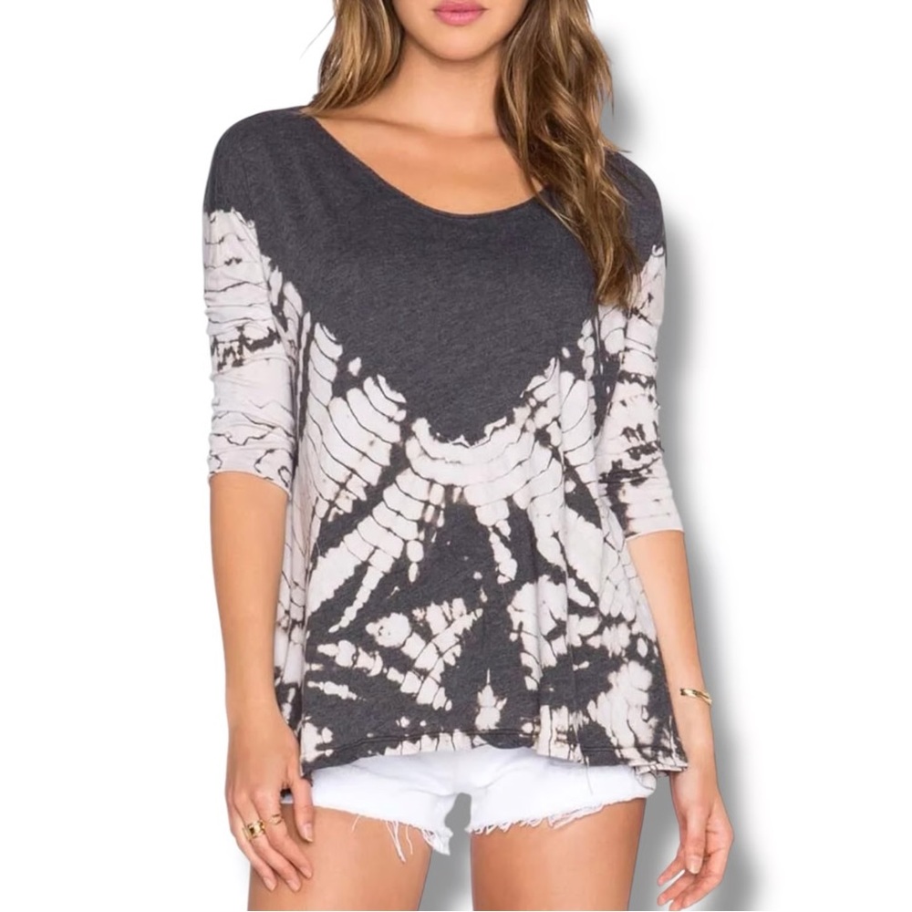 We The Free Gray Cream LA Livin' Coastal Tie-Dye Tunic Top